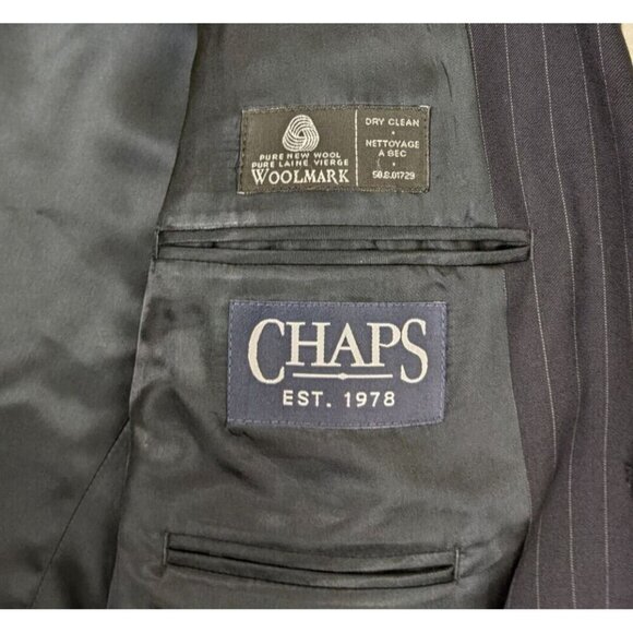 CHAPS - MEN'S BLUE PINSTRIPE WOOL BLAZER SUIT JACKET SPORT COAT - SIZE42R - Picture 7 of 9